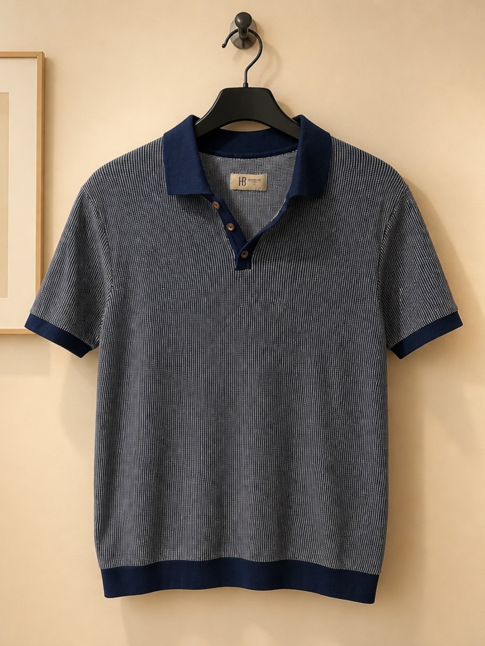 Men's Navy and Gray Short-Sleeve Knit Polo